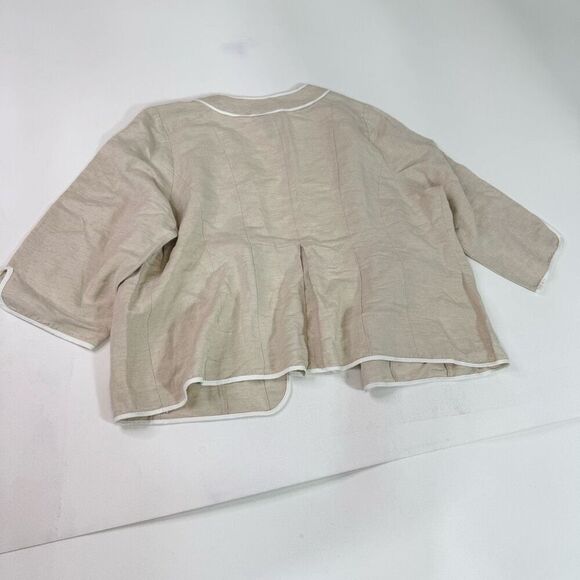 Catherines Blazer Jacket Womens 18/20W tan 3/4 Sleeve Linen Blend Piped Beaded - Picture 7 of 8
